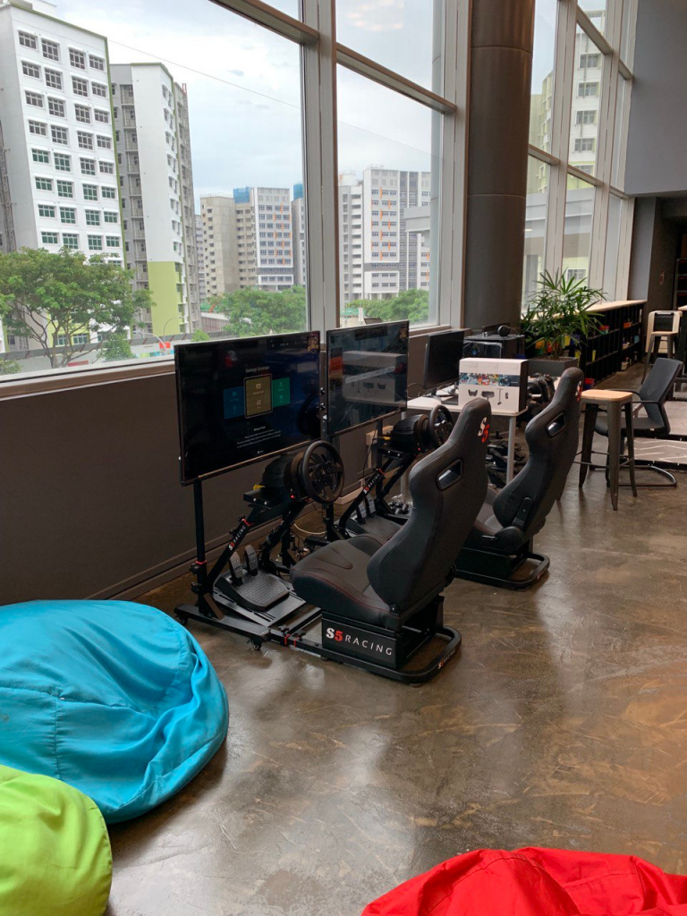 private internal school innovation zone with an innovative platform for students to experience sim racing as an e-sport in their school for their creativity. S5 building simulator rigs that are fit for purpose and versatile in every situation