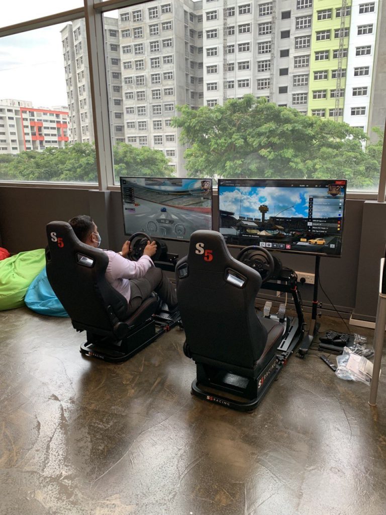 private internal school innovation zone with an innovative platform for students to experience sim racing as an e-sport in their school for their creativity. S5 building simulator rigs that are fit for purpose and versatile in every situation