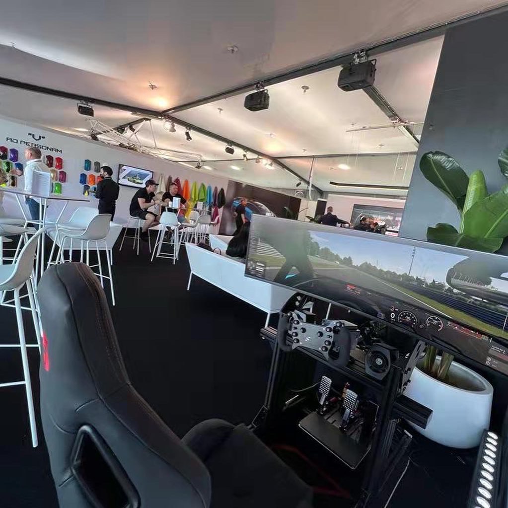 2020 Australian Grand Prix Simulator Set-Up. along with australian partners s5 supplied a simulator chassis with simagic direct drive wheelbase and sterring wheel with s5 in-house bucket seat for lamborghini Australia grand pix event